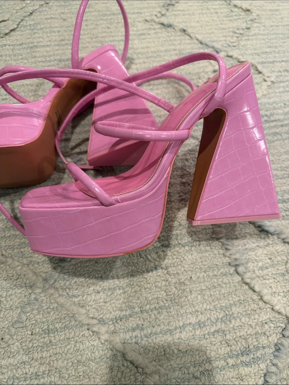 Mixx Shuz Pink Strappy Platform Block Heels